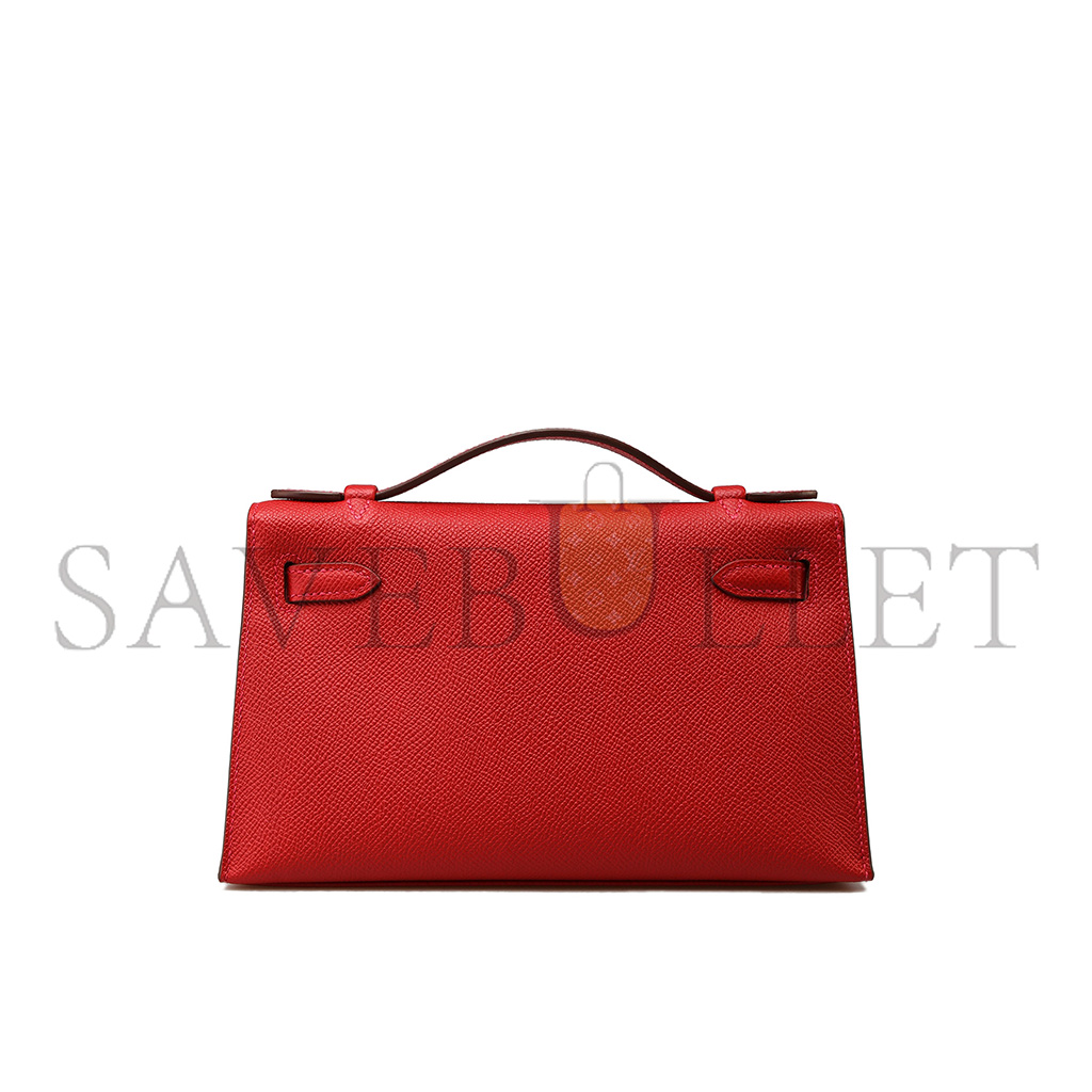 HERMES KELLY POCHETTE ROUGE CASAQUE EPSOM WITH PALLADIUM HARDWARE (22*14*7cm)